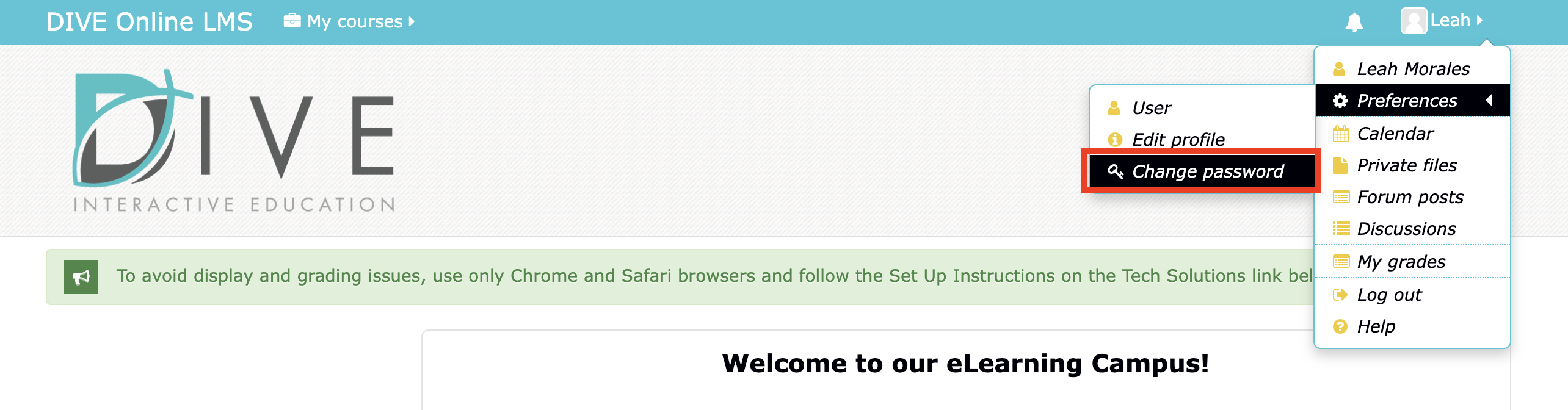 How to Change Your Password on Educadium DIVE Into Math & Science