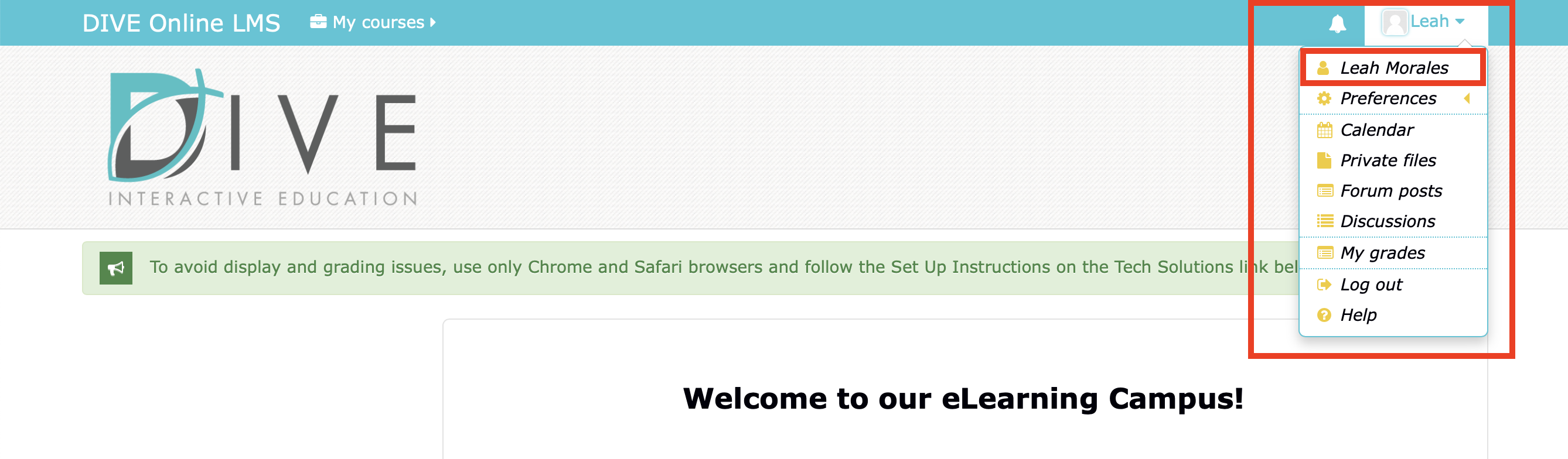 How to change your student name in Educadium DIVE Into Math & Science