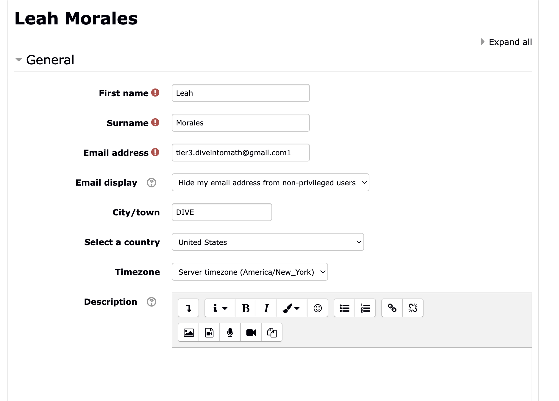 How to change your student name in Educadium DIVE Into Math & Science