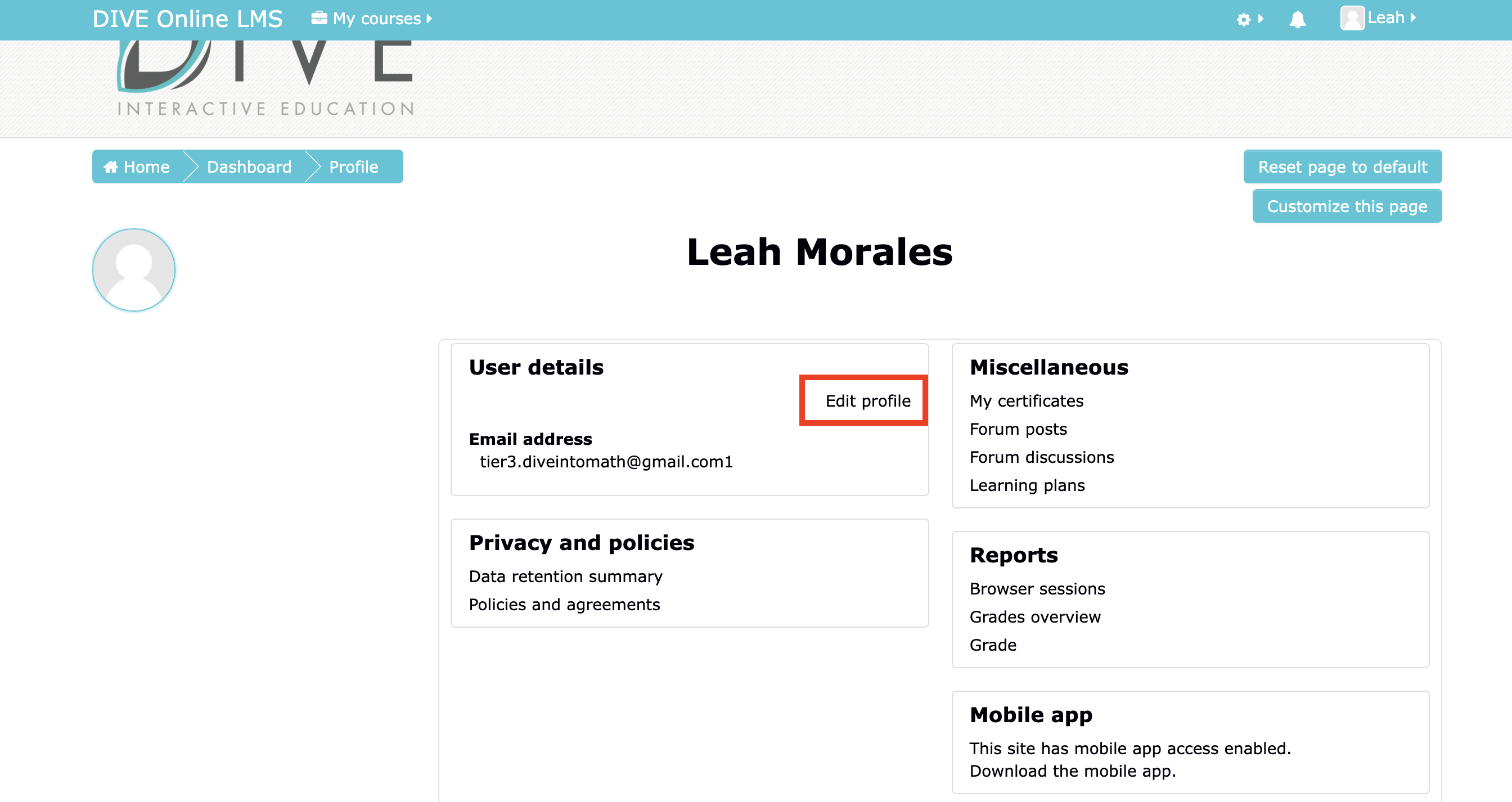 How to change your student name in Educadium DIVE Into Math & Science
